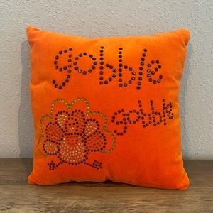 “Gobble Gobble” Orange Velvet Thanksgiving Pillow